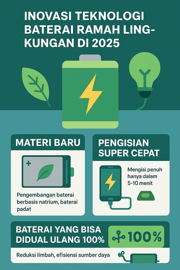 Ilustrasi teknologi baterai ramah lingkungan 2025