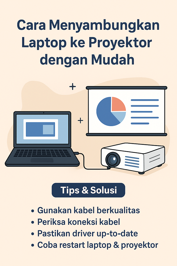Ilustrasi digital tentang cara menyambungkan laptop ke proyektor dengan mudah