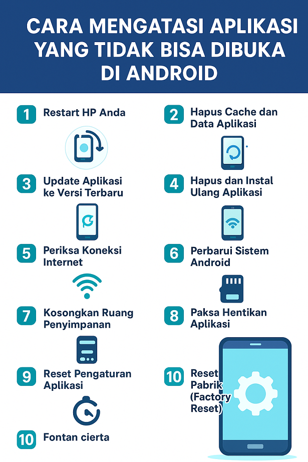 Infografis cara mengatasi aplikasi Android yang tidak bisa dibuka