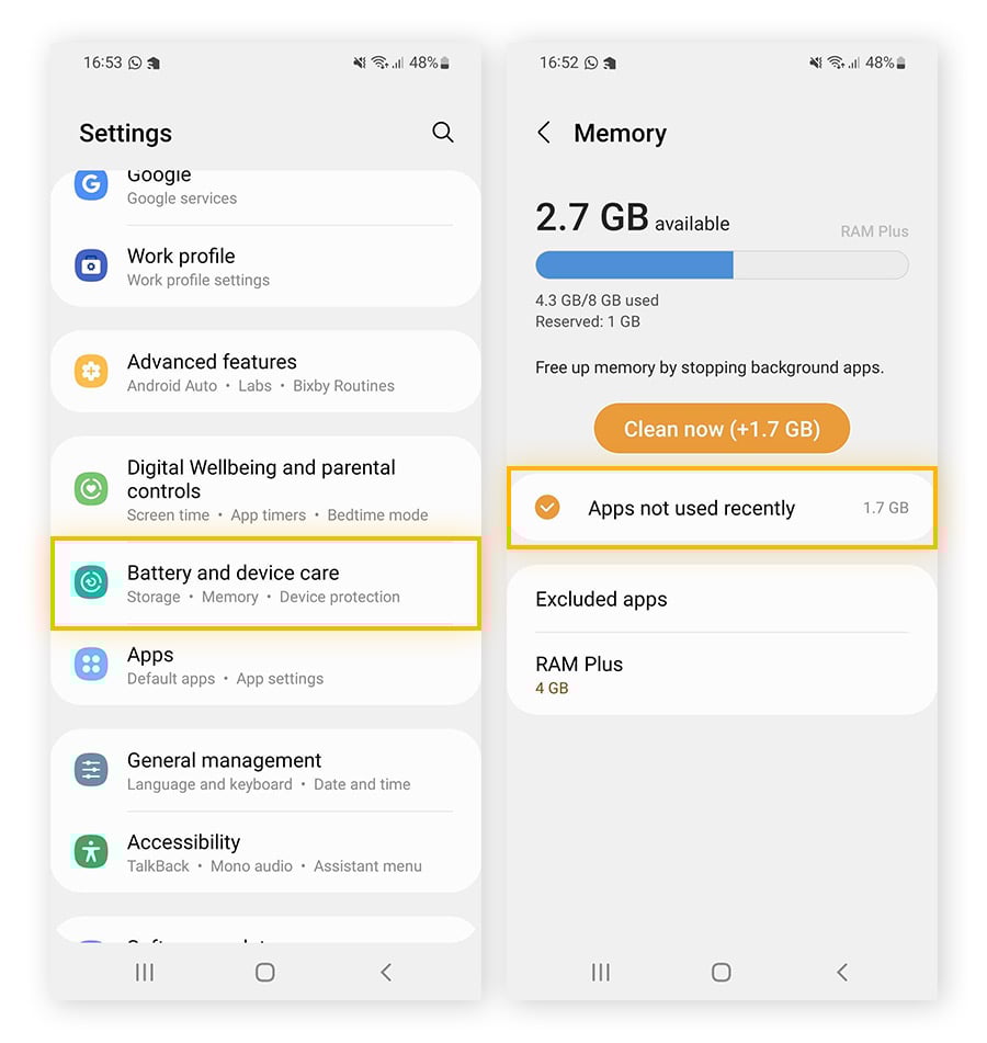 Pengaturan untuk membersihkan cache di Android